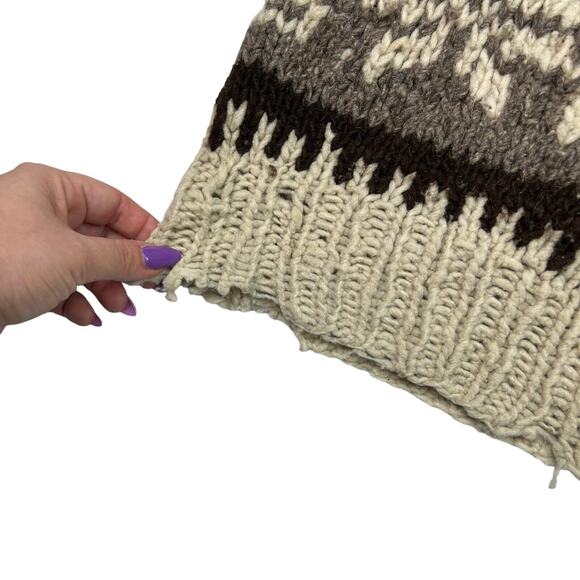 Vintage 80s 90s Crewneck Knit Fair Isle Sweater FLAW Cream Brown Medium - Picture 4 of 7